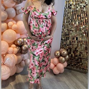 Pink Floral Off-Shoulder Dress